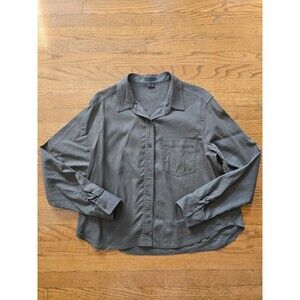 Theory Linen Blend Shirt Womens Medium Long Sleeve Button Up Army Green